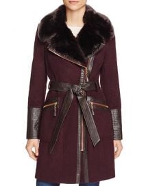 Belted Faux Fur-Trim Asymmetric Coat at Bloomingdales